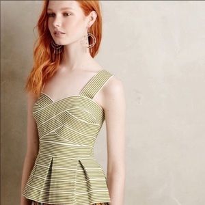 Anthropologie Green Striped Peplum Top